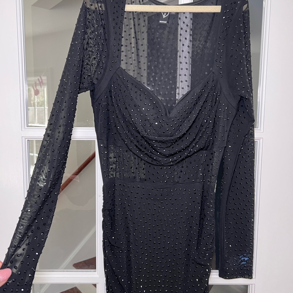 Long sleeve black embellished dress